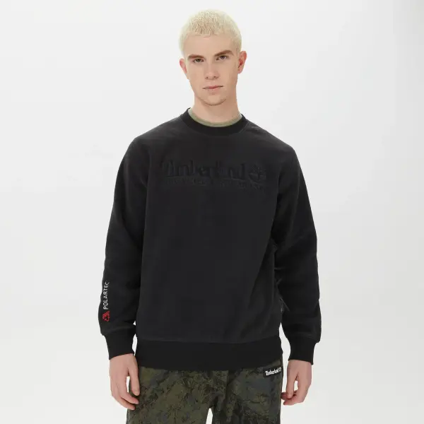 Linear Logo Crew Neck Sweatshirt with Po Siyah - S - Erkek