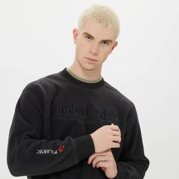 Linear Logo Crew Neck Sweatshirt with Po Siyah - S - Erkek