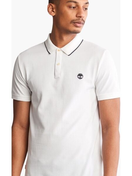 Printed Neck Short Sleeve Polo Beyaz - XL - Erkek