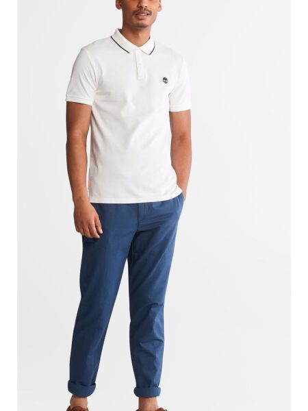 Printed Neck Short Sleeve Polo Beyaz - XL - Erkek