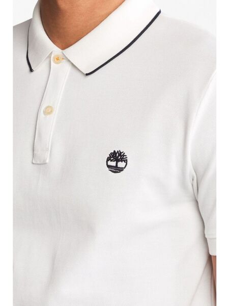 Printed Neck Short Sleeve Polo Beyaz - XL - Erkek