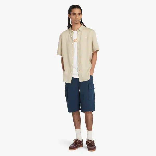 MILL BROOK Linen Short Sleeve Shirt krem - S - Erkek